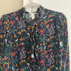 H&M high neck dark floral ruffled midi dress size 12